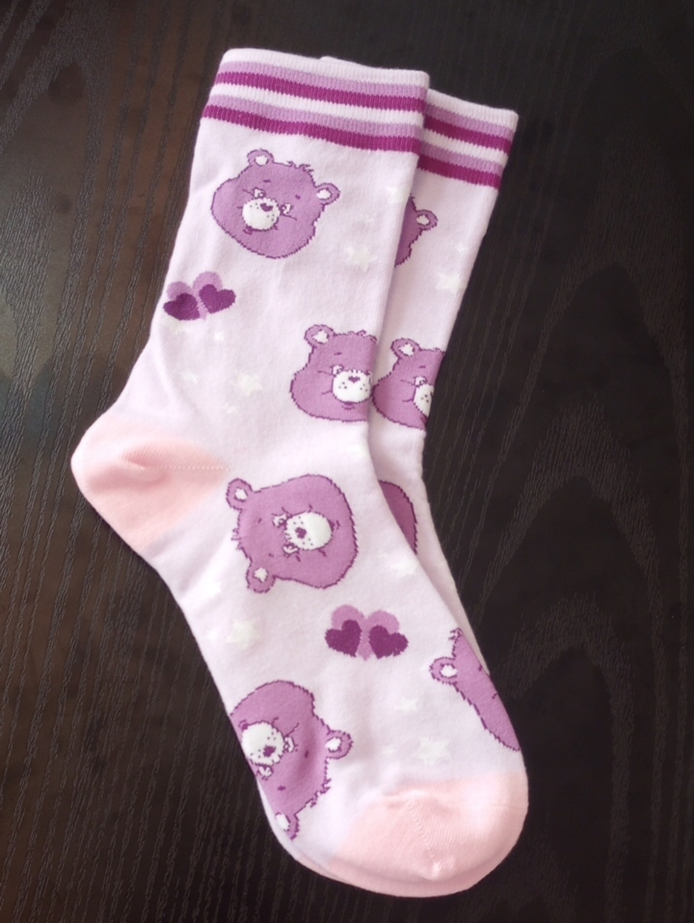 Care Bears Purple Crew Socks with Purple Bear Motif Mid-calf Socks